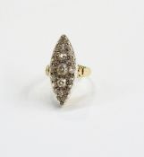 Antique gold & diamond marquise dress ring, the central stone approx .