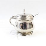 George VI silver mustard, circular, squat baluster-shaped with scroll handle,