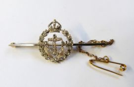 Gold-coloured metal and diamond naval bar brooch set with old cut diamonds