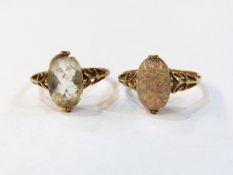 9ct gold and clear paste set ring and a 9ct gold ring with opal doublet (2)