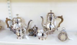 Silver plated four-piece tea/coffee service all with strapwork bands,