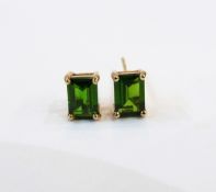 Pair of 9ct gold and green diopside earrings