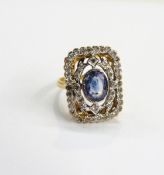 18ct gold Edwardian style diamond & sapphire dress ring,