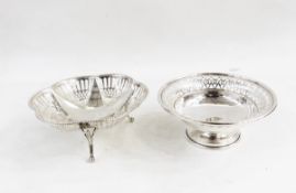 George VI silver bonbon dish with pierced decoration, on raised legs, 13.