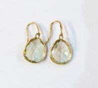 Pair gold-coloured metal and blue stone drop earrings Live Bidding: If you would