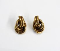 Pair of 9ct gold large knot-pattern earrings,