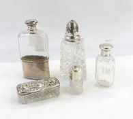 Cut glass flask with silver cover and silver sleeve by Neal & Neal, London 1912,