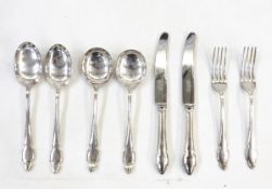Mappin and Webb silver toastrack and silver plated Dubarry pattern part flatware set