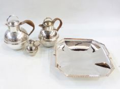 Three silver plate Jersey Measures and a plain octagonal fruit basket with swing handle