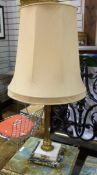 Brass and marble table lamp with reeded column, gilt metal mounted step marble square base,