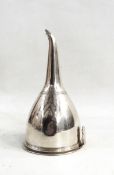 George III silver wine funnel with line engraved banding,