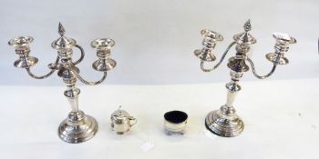 Pair of silver plate two branch candelabra,