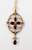 Late Victorian/Edwardian garnet and seedpearl pendant,