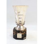 A French silver Art Deco trophy cup of tapering trumpet form with marble plinth,