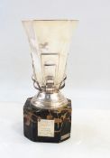 A French silver Art Deco trophy cup of tapering trumpet form with marble plinth,