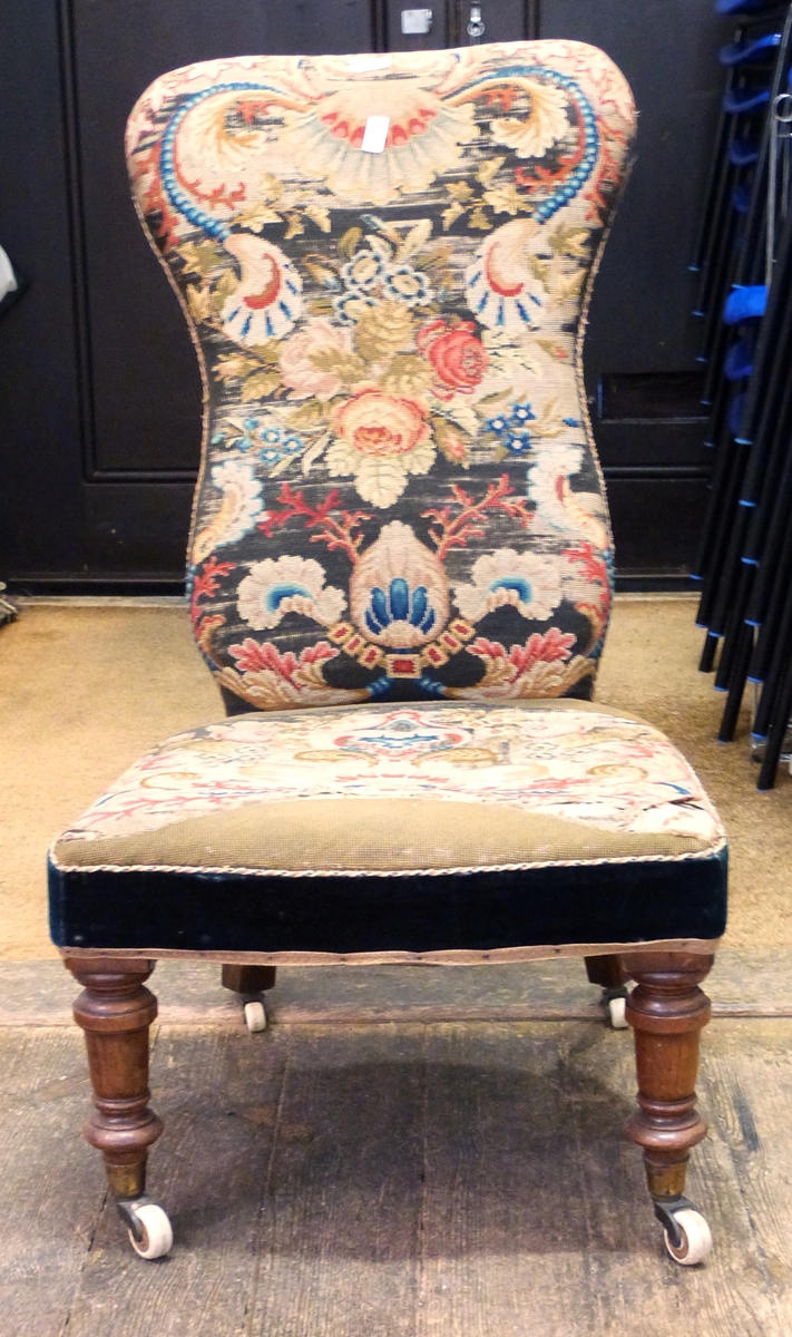 Victorian needlework upholstered prie-dieu chair