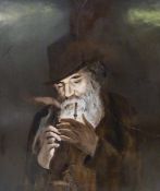 Unattributed Painting on a ceramic tile Half-length portrait of man smoking a pipe,