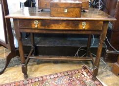 Antique oak side table with inset bead mould edge, single frieze drawer,