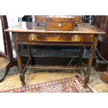 Antique oak side table with inset bead mould edge, single frieze drawer,