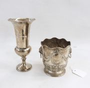 Late Victorian silver wine bottle holder, London 1899, with laurel garlands and lion mask handles,