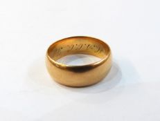 18ct gold wedding band inscribed to shank and dated 1903, size O/P approx., 7.