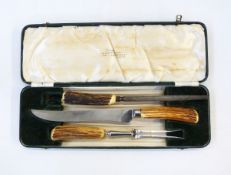 Horn-handled carving set of three pieces,