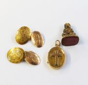 Gilt metal seal, gold-coloured metal locket,