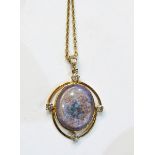 Gold-coloured, diamond and opal composite pendant,