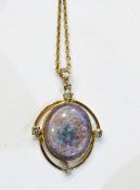 Gold-coloured, diamond and opal composite pendant,