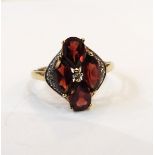 9ct gold, garnet and diamond cluster ring,
