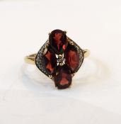 9ct gold, garnet and diamond cluster ring,