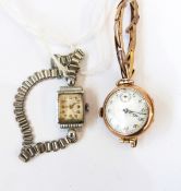 1920's style Helvetia stainless steel wristwatch and a 9ct gold wristwatch with 9ct gold strap (2)