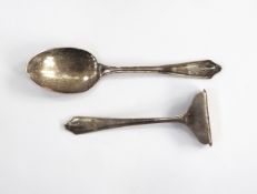 Child's silver spoon and pusher in case