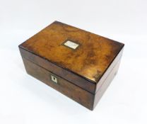 Victorian mother-of-pearl inlaid figured walnut jewel box, the interior with two removable trays,