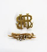 9ct gold monogram brooch and gold,