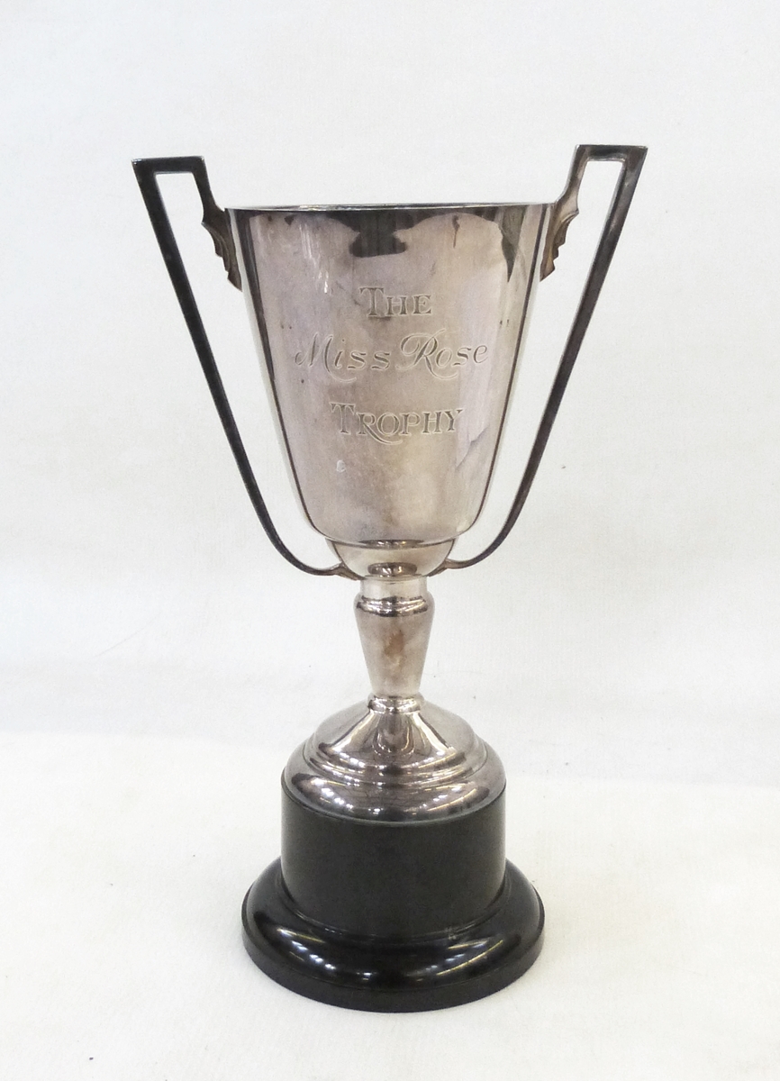 Two-handled silver trophy, Birmingham 1966, inscribed 'The Miss Rose Trophy',