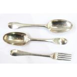 Two 18th century French silver rat tail tablespoons and a 18th century continental fork (3)