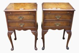 Pair of reproduction walnut bedside tables comprising of drawer slide,