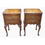 Pair of reproduction walnut bedside tables comprising of drawer slide,