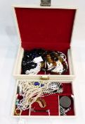 Assorted costume jewellery to include seedpearls, coral beads (loose), two compacts,