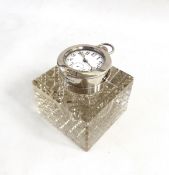 Edwardian silver-mounted cut glass watch inkwell,