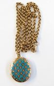 Victorian gold-plated and enamel locket, trellis-design,