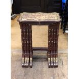 19th century Chinese quartetto nest of lacquered tables, gilt painted with landscape scenes,