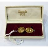 Pair of 18ct gold cufflinks, oval with scroll engraving,