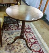 Antique oak tripod occasional table, turned column scroll supports,