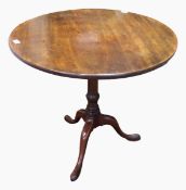 19th century oak tilt-top occasional table on tripod base,