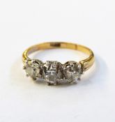 18ct gold and three stone diamond ring set three diamonds in claw setting, approx.