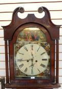 19th century mahogany longcase clock, the hood with swan-neck pediment,