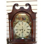 19th century mahogany longcase clock, the hood with swan-neck pediment,