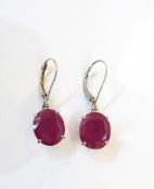 Pair of 9ct white gold and synthetic ruby earrings